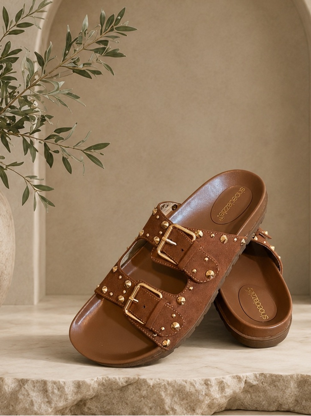 Brown and Gold Studded Sandals 7.5 NEW